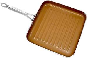 Gotham Steel Grill Pan – 10.5” Square Aluminum Grill Pan with Nonstick Surface, Sear Ridges and Stainless Steel Handle, Dishw
