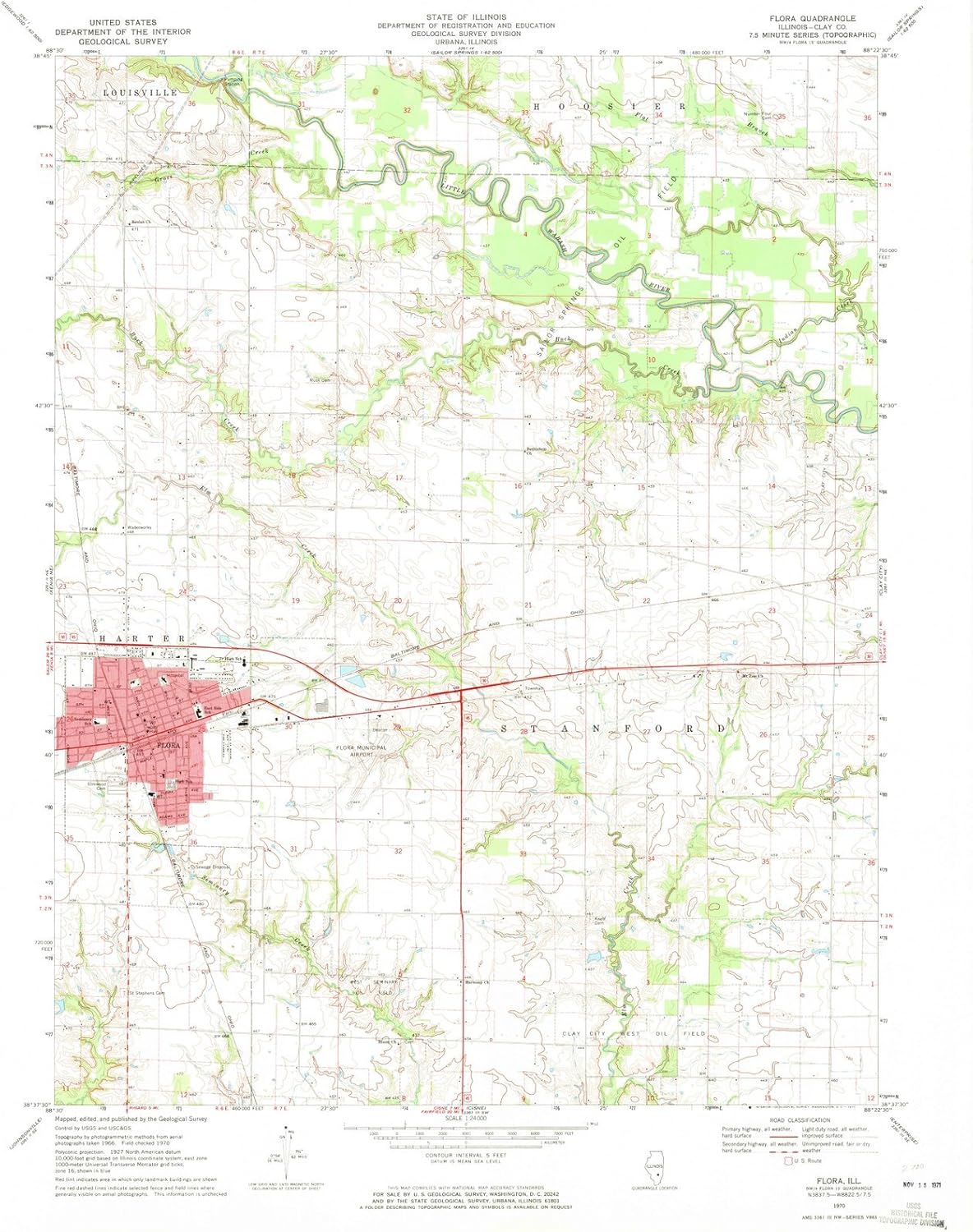 Illinois Maps 1970 Flora, IL USGS Historical