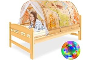 ANC POP Bed Tent for Kids with LED Strip Lights Toddler Bed Tent Foldable Game House for Children Play Tents for Girls Boys Sleeping Canopy Playhouse (Yellow-Animal)