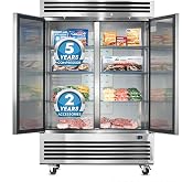 HECMAC 54" Commercial Freezer, 49 Cu.ft Reach-In Upright Fridge with 2 Solid Door, -8~0℉,18-8 Stainless Steel Interior, 6 Shelves, ETL&amp;NSF/ANSI 7 for Restaurant, Bar, Shop, Kitchen Use