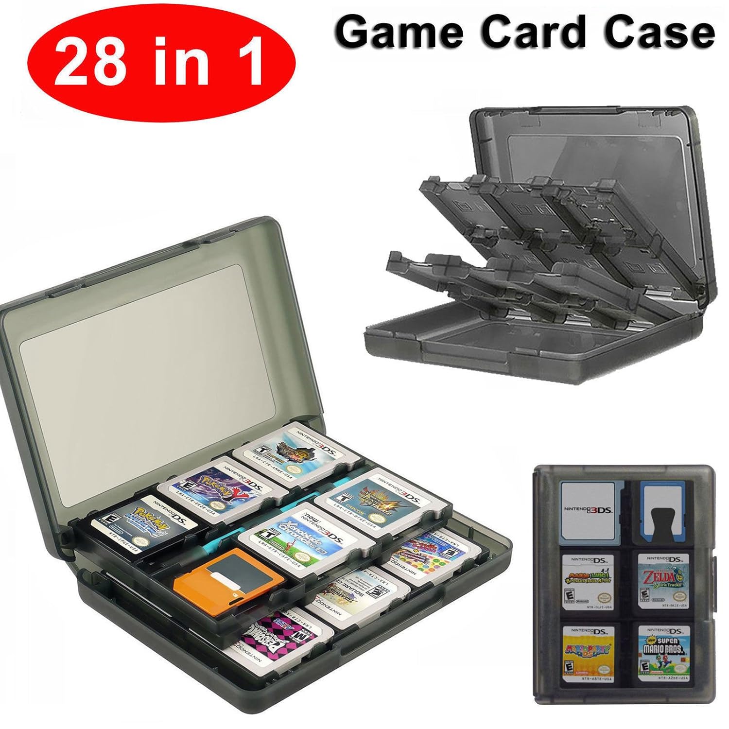 Image result for 28-in-1 Game Card Case Box for Nintendo Switch / NEW 3DS / DSi XL / DSi LL / DS - Black