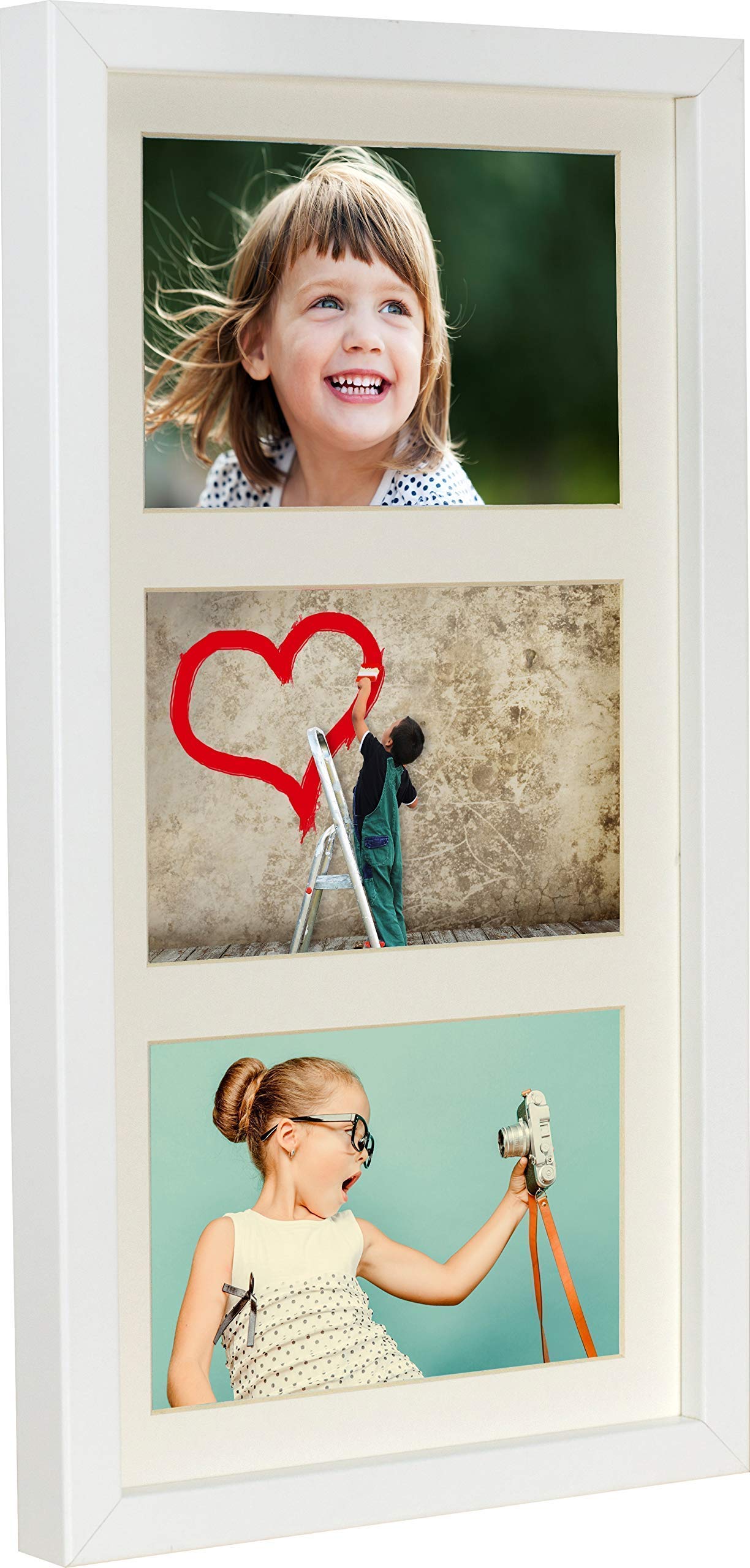 BD ART 18x35 cm (7x14-Inch) - 3 Openings White Collage Picture Frame with Mat for 3 Photos 4x6-Inch