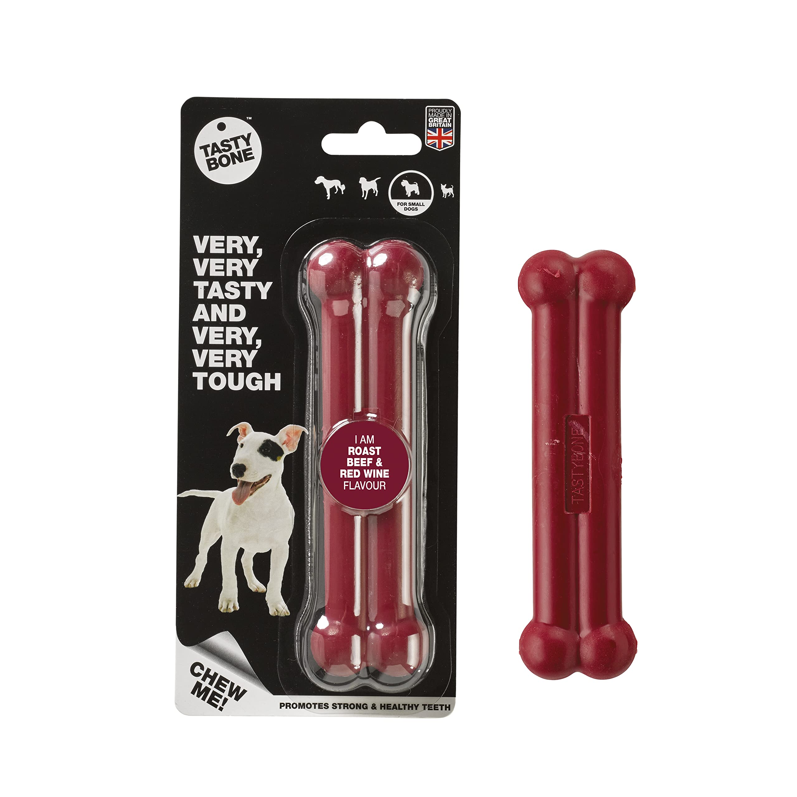 TastyBone Nylon Dog Chew Toy for Small Dogs (Roast Beef & Red Wine) - Indestructible for Aggressive Chewers, Everlasting Flavour, Strong Healthy Teeth, Made in the UK