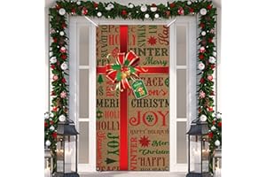 Tiamon Christmas Door Cover Xmas Decorations Gift Box Present Door Cover Winter Holiday Porch Decor Sign Xmas Hanging Ornaments for New Year Party 71 x 35 Inch(Kraft Paper)
