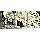 Wieco Art 3 Piece Witch and Skeleton Ukiyo-E by Utagawa Takiyasha Historic Cultural Illustrations for Living Room Bedroom Home Decorations Landscape Artwork