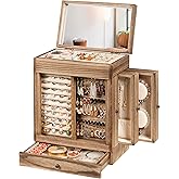 Honiway Jewelry Box for Women, 5 Layer Rustic Wooden Jewelry Organizer with Glass Window, 4 Drawers, Mirror, Large Jewelry Storage Display for Earrings Rings Necklaces Bracelets (Rustic Brown)