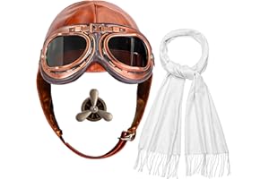 Horolam 4 PCS Aviator Costume Accessories, Aviator Hat With Goggles Pilot Cap White Scarf Brooch for Men Women