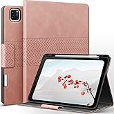 auaua Case for iPad Pro 12.9 6th/5th/4th/3rd Generation 2022/2021/2020/2018, Slim Durable Leather Stand Cover with Pencil Holder, Auto Sleep/Wake (Pink)