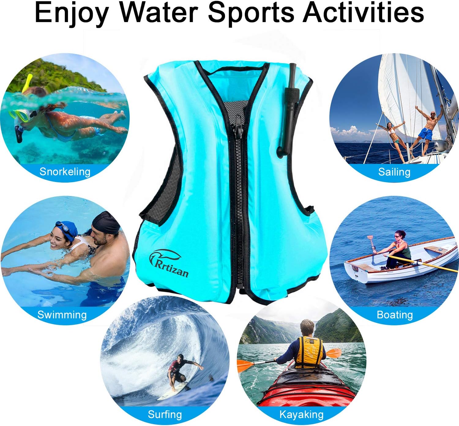 Rrtizan Swim Vest for Adults, Buoyancy Aid Swim Jackets - Portable Inflatable Snorkel Vest for Swimming, Snorkeling, Kayaking, Paddle Boating and Other Low Impact Water Sports Safety: Sports & Outdoors