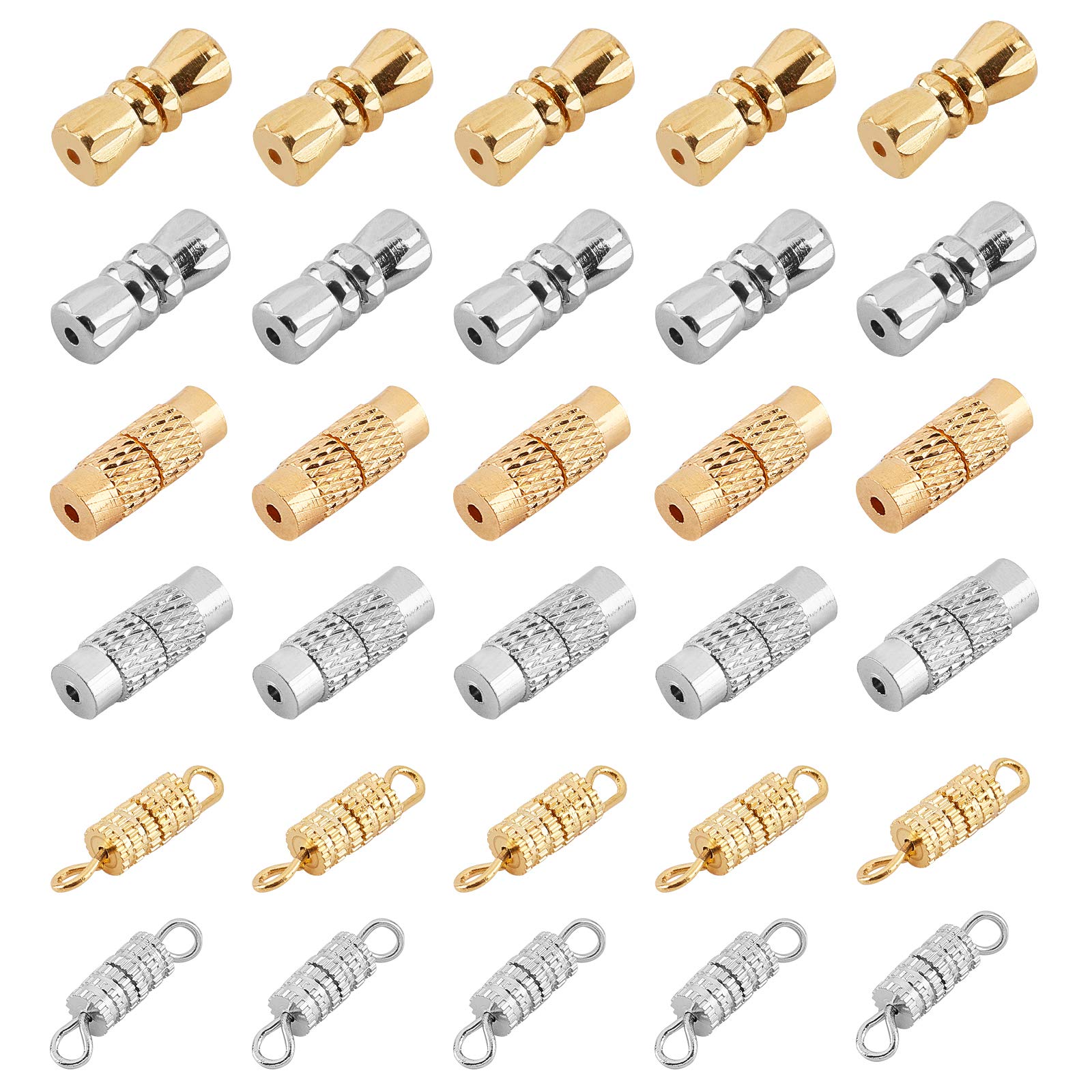 PandaHall 120 Sets 3 Styles Barrel Screw Clasps, Jewellery Connector Screw Twist Clasps Brass End Tip Barrel Clasps for Necklace Bracelet Jewellery Making, Platinum & Golden
