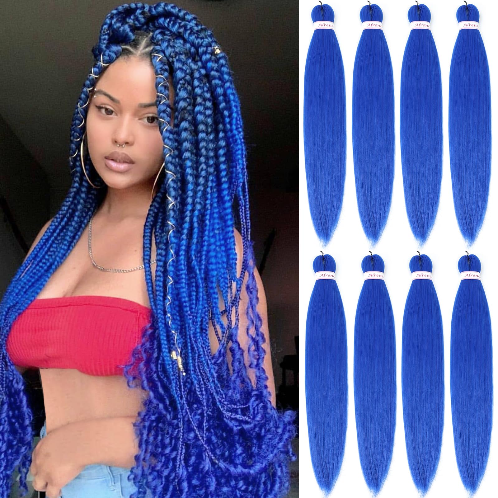 Photo 1 of Alrence Pre Stretched Braiding Hair Long Braid 30 Inch 8 Packs Professional Braiding Hair Extensions Synthetic Crochet Twist Braids (30 Inch, Blue)