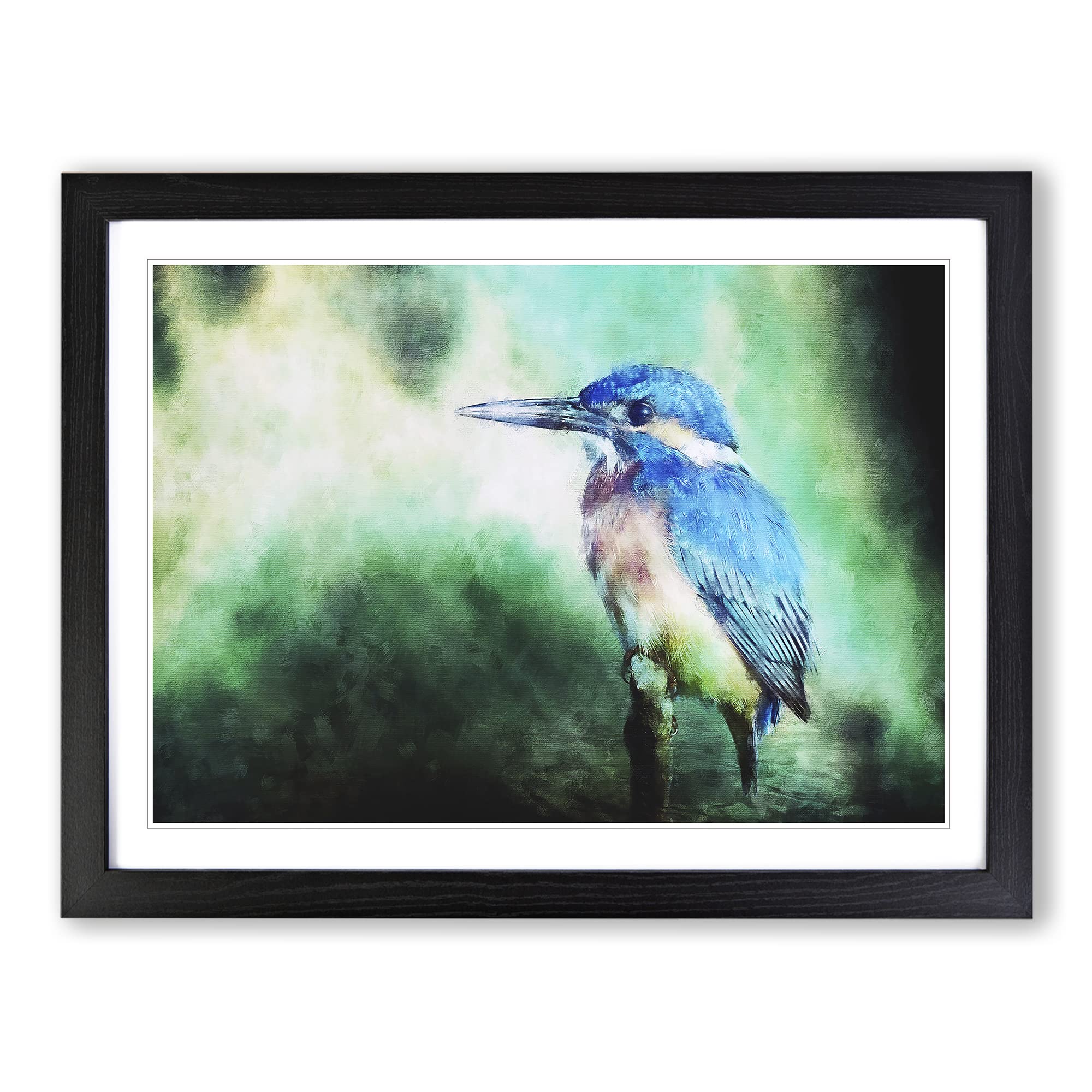 The Kingfisher Bird Looking West Painting Modern Art Framed Print | A4 Black Framed Wall Art | Ready to Hang | Modern Historical Picture | Living Room Bedroom Lounge Office