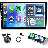 [4G+64G] 8 Core Android Car Radio Double DIN, 10.1 Inch Touch Screen Radio with Wireless Carplay & Android Auto Mirror Link, 
