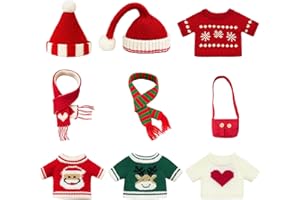 Destlife 9 Pcs Clothes & Accessories for 12 Inch Stuffed Animal, Dress Up Outfits Set with Sweaters, Hats, Scarves & Bag, Fun Stuffed Animal Clothes for Plush Toy Dress-Up Play