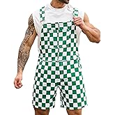 Odefou Checkered Bib Overalls for Men Jumpsuit Shorts Work Coveralls