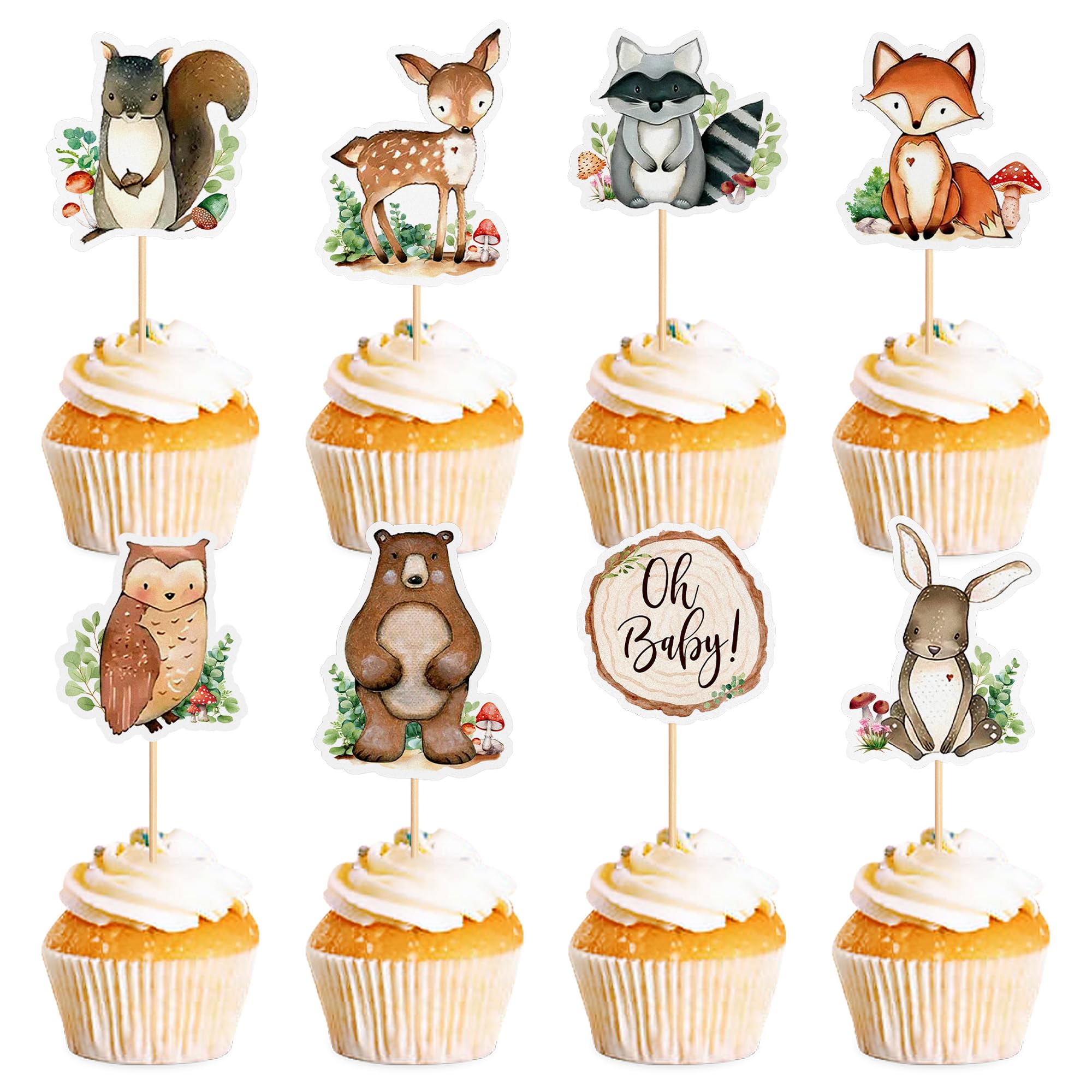 Photo 1 of Ercadio 32 Pcs Woodland Party Cupcake toppers Picks Oh Baby Party Decorations Woodland Animals Cake Woodland Theme Baby Boy Girl Birthday Favors Woodland Party Supplies