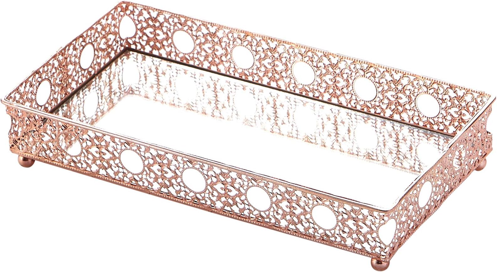 Egnazia - Rose Gold Metal Mirror Tray - Medium Rectangle Intricate