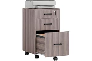 HOMCOM 3 Drawer File Cabinet with Lock and Flat Top, Lockable Filing Cabinet on Wheels with Hanging Bars for Letter and A4 Si