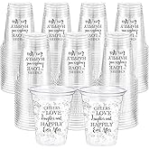 Jingmore 100 Pcs Wedding Plastic Cups 12 oz Cheers to Love Laughter Happily Ever After Disposable Clear Drinking Cups Bulk for Wedding Reception Bridal Shower Engagement Party Decorations Supplies