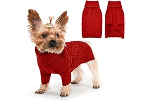 Lorehelina Dog Sweater Turtleneck Pullover Cable Knit for Boys Girls Small Dogs Puppy Chihuahua Yorkie Toy Poodle Pomeranian Winter Stretch Clothes Long Sleeves (S, Red)
