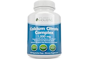 Calcium Citrate 1000mg - 365 Vegan Capsules not Tablets with Added Parsley, Dandelion and Watercress - Without Vitamin D - Made in The USA by Purely Holistic