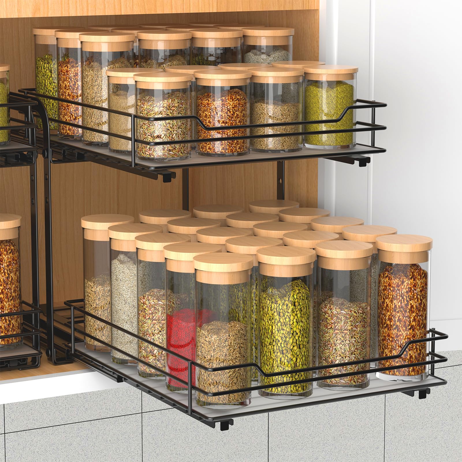 Photo 1 of BOIVSHI 2-Tier Spice Rack, Pull Out Cabinet Organizer Spice Racks Height Adjustable Heavy Duty Metal Basket for Inside Cabinets & Pantry Closet(9.5''Wx10.5''Dx9.5''H)