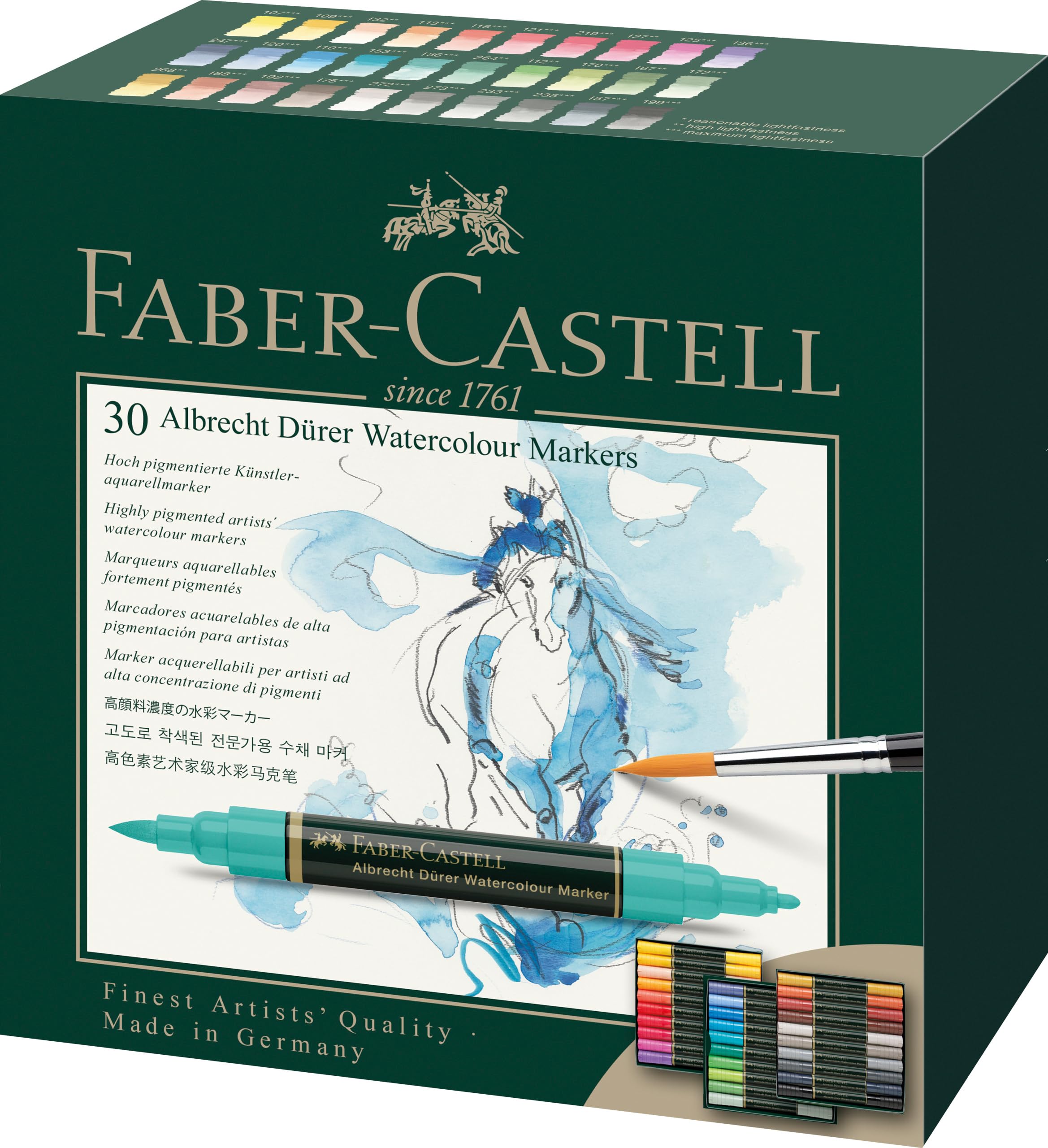 Faber-Castell Albrecht Durer Watercolour Marker Set - Case of 30, Broad and Fine Tip Pens, Art, Graphics, Drawing
