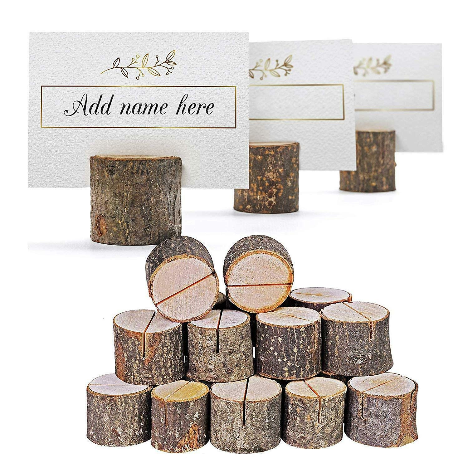EVERGD 50 Pieces Rustic Wood Wedding Table Name Number Place Memo Card Holder Party Decoration