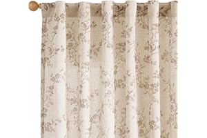 Lazzzy Taupe Floral Linen Curtains 84 Inch Long Farmhouse Boho Curtain Drapes for Living Room Bedroom Beige Light Filtering V