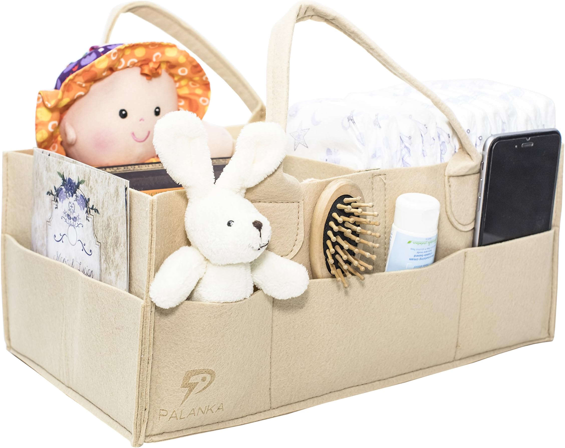 Palanka Portable Diaper Caddy Bag and Stacker | For Diapers, Baby Wipes and Kids Toys | Nursery Storage Bin and Travel Diaper Organizer | Changeable Compartments | Home and Car - Bongo beige