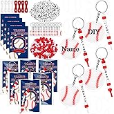 Suncalla 984 Pcs 24 Set Baseball Keychain Making Kit DIY Back Key Chain Crafts Bead Adjustable Letter Beads Cards Strings Kit Gift Backpack Accessories Party Favors(White Red)