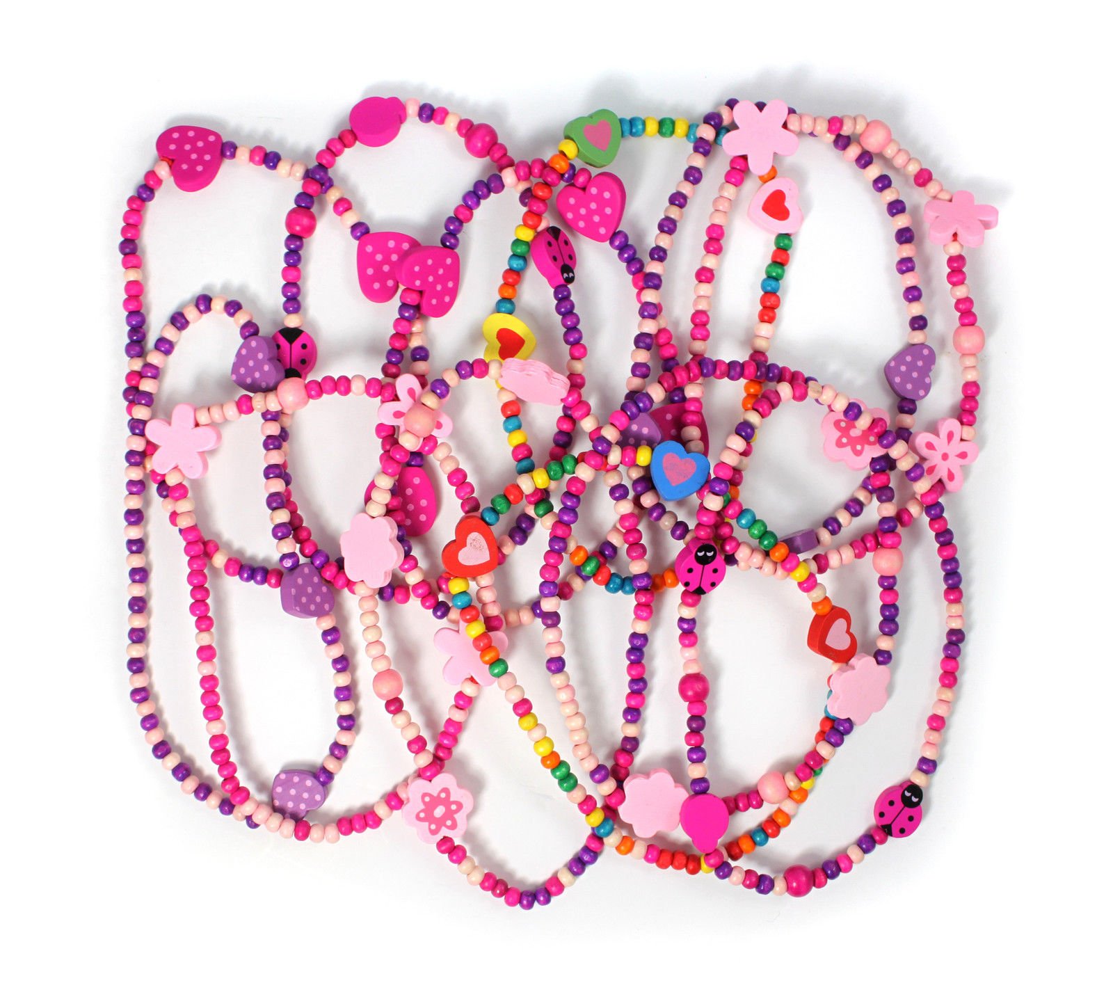 Stands Out, Supplying Outstanding Gifts 12 Wooden Beaded Necklaces for Girls - Party Bag Fillers for Kids Party - Christmas Birthday Party Favours