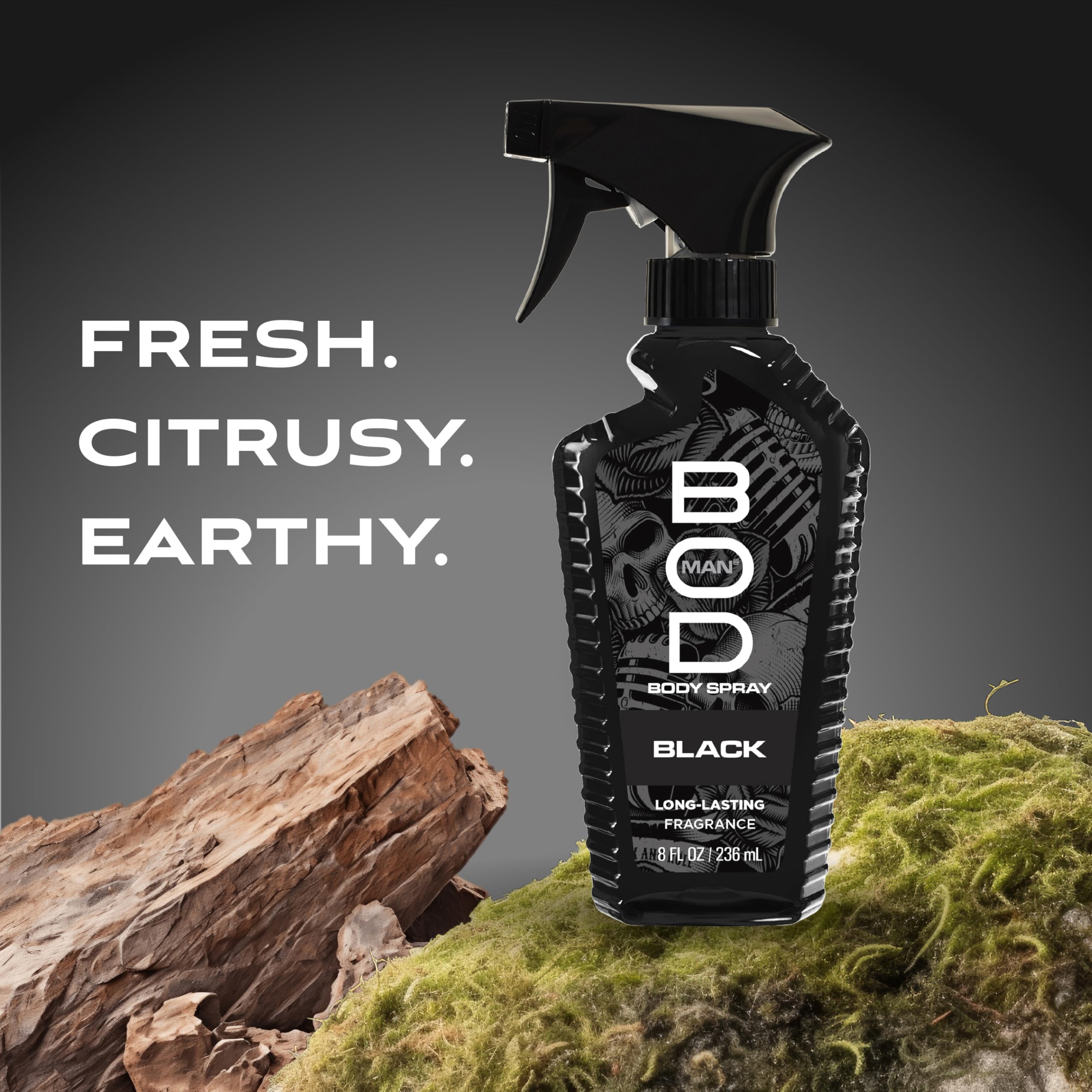 BOD man Fragrance Body Spray, Black, 8 fl oz (Pack of 2)
