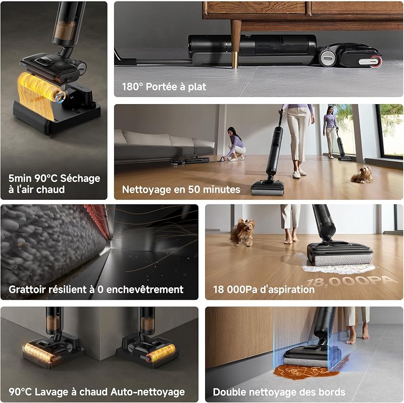 H12 Pro FlexReach Aspirateur Laveur, portée à Plat 180°, 18 000Pa