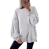 ANRABESS Women Oversized Long Sleeve Sweatshirts Crewneck Side Slit Loose Teen Girl Pullover Top 2026 Fall Y2K Trendy Outfits Light Grey X-Large