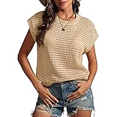 ATHMILE Womens Spring Tops Summer Shirts Beach Vacation Crochet Cap Sleeve Knit Sweater Pullover Cute Fashion Clothes