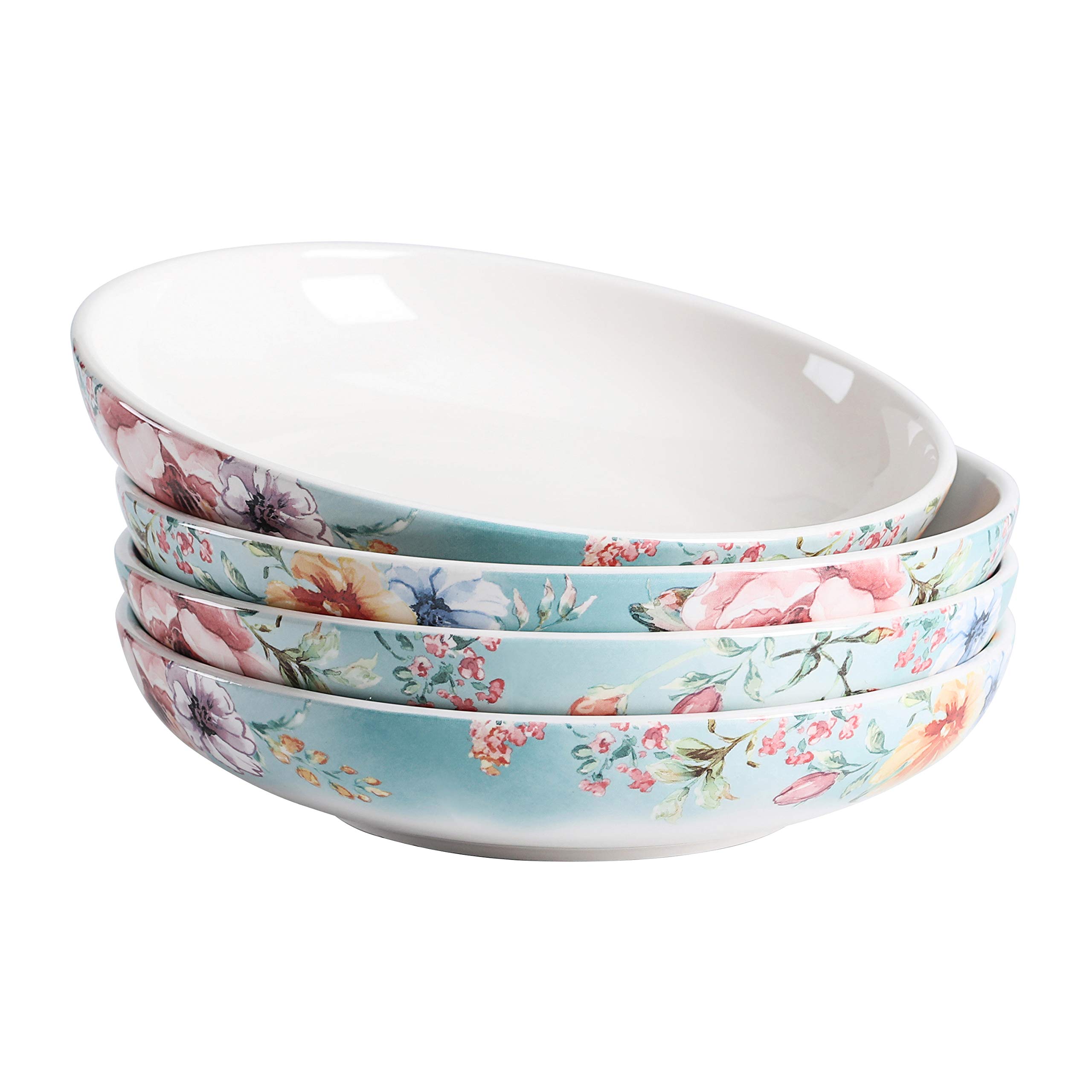 Bico Margret's Garden Ceramic 1035ml Dinner Bowls, Set of 4, for Pasta, Salad, Cereal, Soup & Microwave & Dishwasher Safe