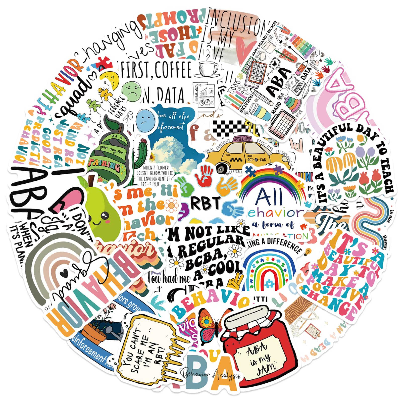 Photo 1 of 50Pcs Cartoon ABA Stickers for Kids, Applied Behaviour Analysis Vinyl Waterproof Sticker for People Who Care About Children with Autism Water Bottle,Journaling Party Supply Decor for Teens Adults