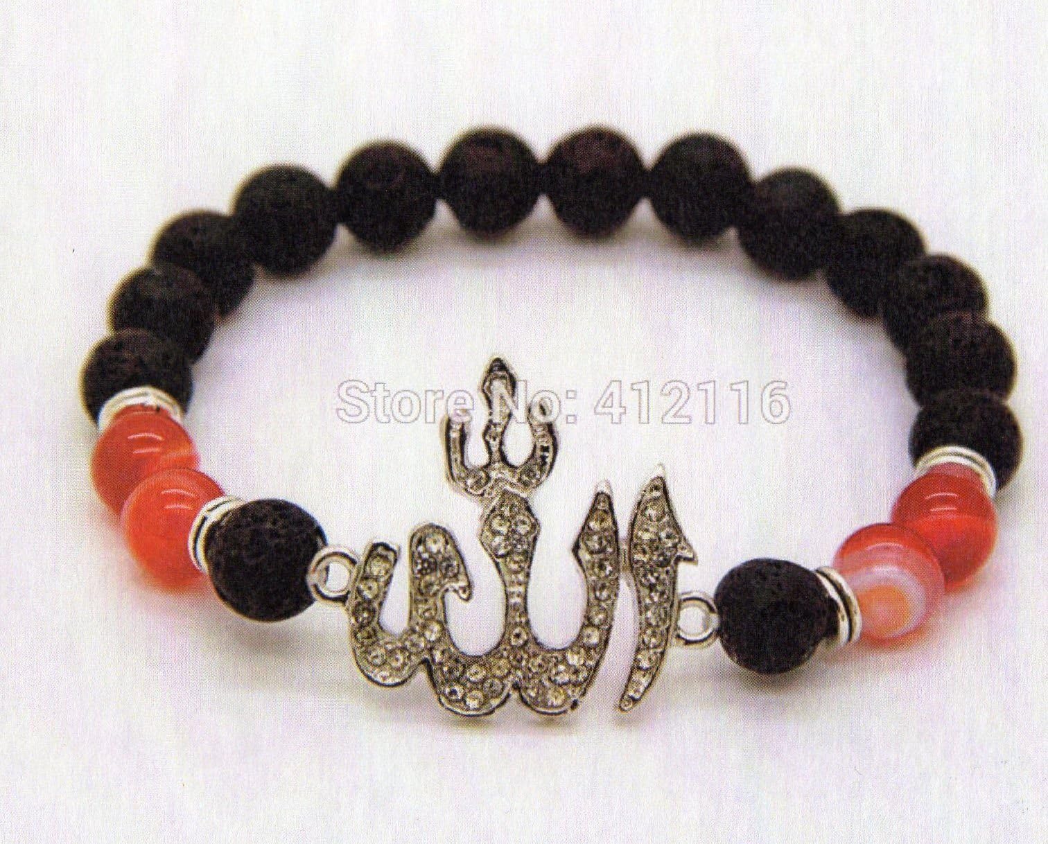 Top Quality 8mm Lava Stone Beads Muslim Allah Beaded Stretch Bracelet