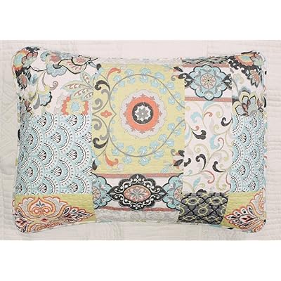Buy Cozy Line Home Fashions Moorea Coral Turquoise Yellow Grey Flower Print Patchwork 3 Piece Bedding Quilt Set Reversible Coverlet Bedspread For Women Moorea King 3 Piece Online In Indonesia B06xx6fgz4
