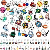 Batiyeer 36 Pack Funny Sports Valentines Keychains Bulk Soccer Party Favor Gifts Game Baseball Alien Robot Key Chains Goodie Bag Stuffers for Birthday Party Decoration Supplies School Prize