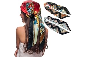 Senker Fashion 2 PCS Womens Satin Scarf Large Square Silk Feeling Head Hair Scarves Wraps for Sleeping 35 x 35 inches