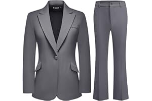 TRONSTORE Women's Suit 2 Piece Set Pinstripe Blazer and Bootcut Dressy Pants Set for Work Office Business Outfits