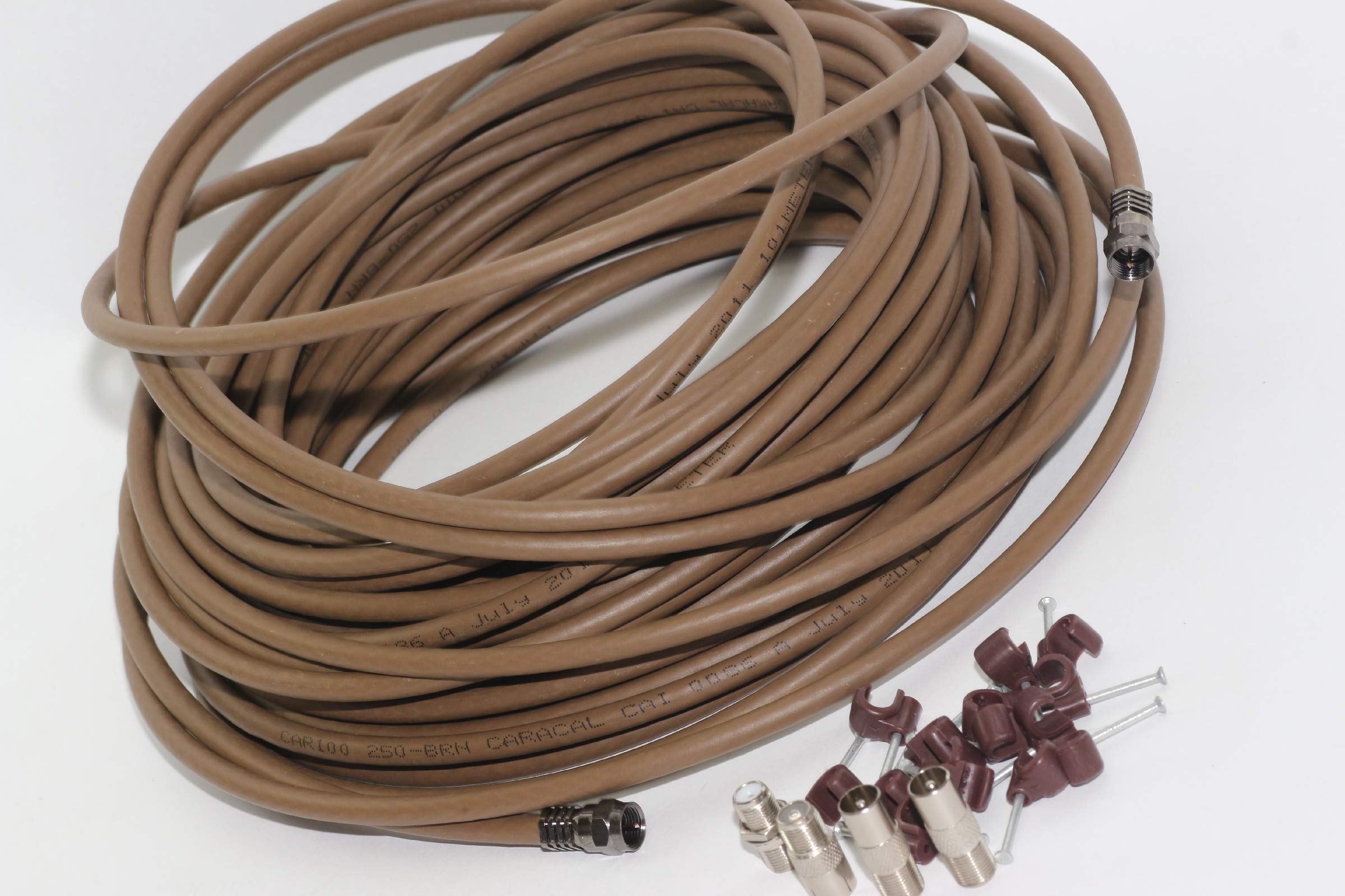 The One Stop Sat Shop15m Brown Universal RF Coax Aerial Satellite Sky Cable TV Extension Lead Kit