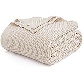 Bedsure Gentlesoft 100% Cotton Blanket King Size for Bed - Breathable and Soft, Thick Cozy Waffle Weave Christmas Blanket Gift for Women, Light Beige, 104x90 inches