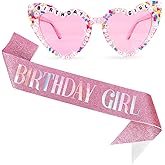 Tihebax Birthday Girl Sash & Glasses Set, Pink Birthday Sash & Sunglasses, 'BIRTHDAY GIRL' Accessories for Women Girls