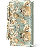 Nipichsha Womens Wallet, RFID Wristlet Wallet for Women, Cute Ladies Purse, Large Credit Card Clutch Purse, Leather Card Holder Wallets with Zipper & Phone Holder, Blooming Flowers