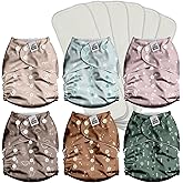 Mama Koala 3.0 Pocket Cloth Diapers for Babies with AWJ Lining, 6 Pack with 6 4-Layer Natural Cloth Diaper Inserts - Reusable and Washable Pocket Diapers(Simply Neutrals)
