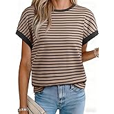 Acelitt Women’s Short Sleeve Knit Tops 2025 Trendy Crewneck Striped T Shirts Casual Summer Blouses Outfits