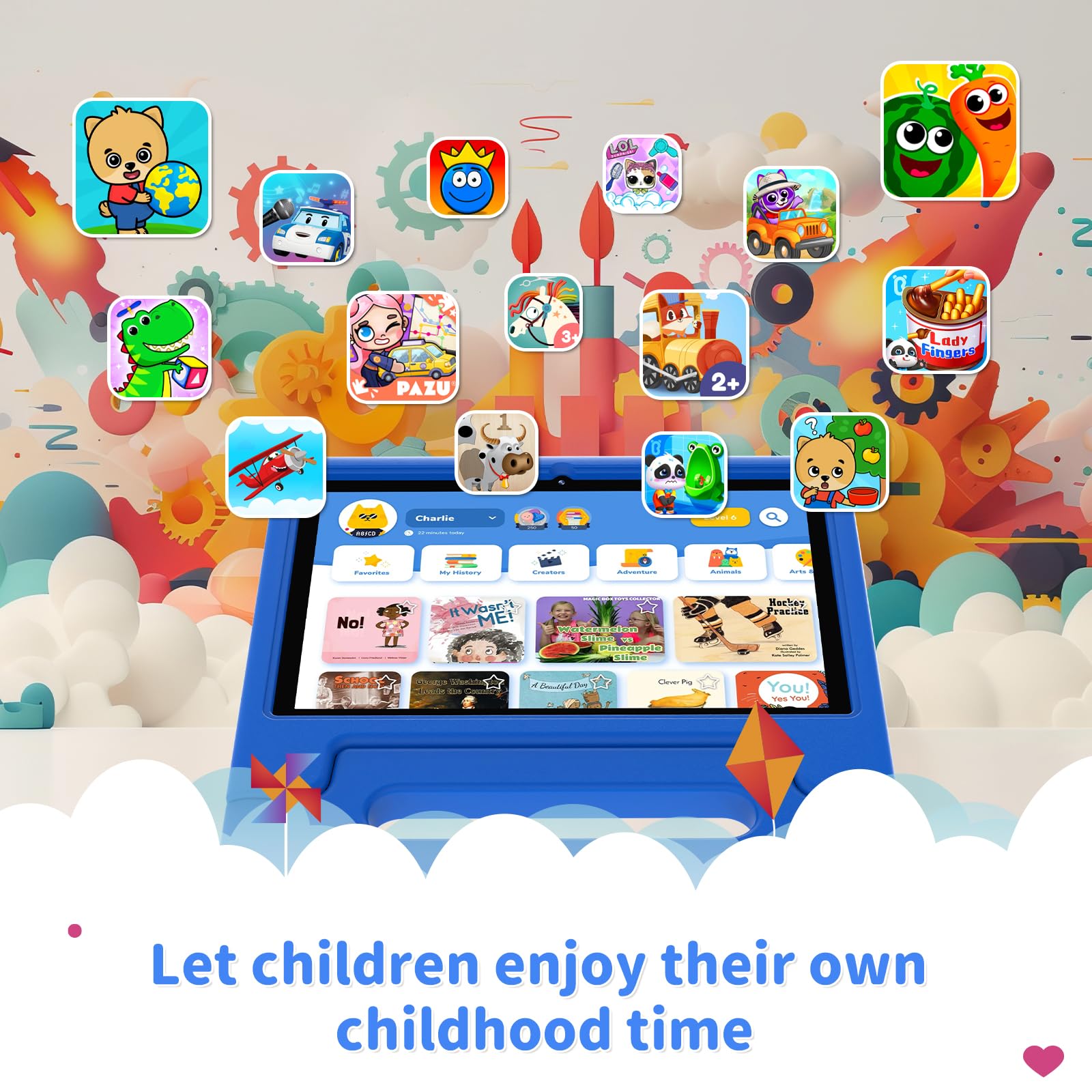 Kids Tablet, 10 inch Tablet for Kids with EVA Shockproof Case, 2+32GB(SD Expandable up to 512GB), Pre-Installed Google Kids Space, Parental Control, YouTube Kids, Gift for Child - Blue